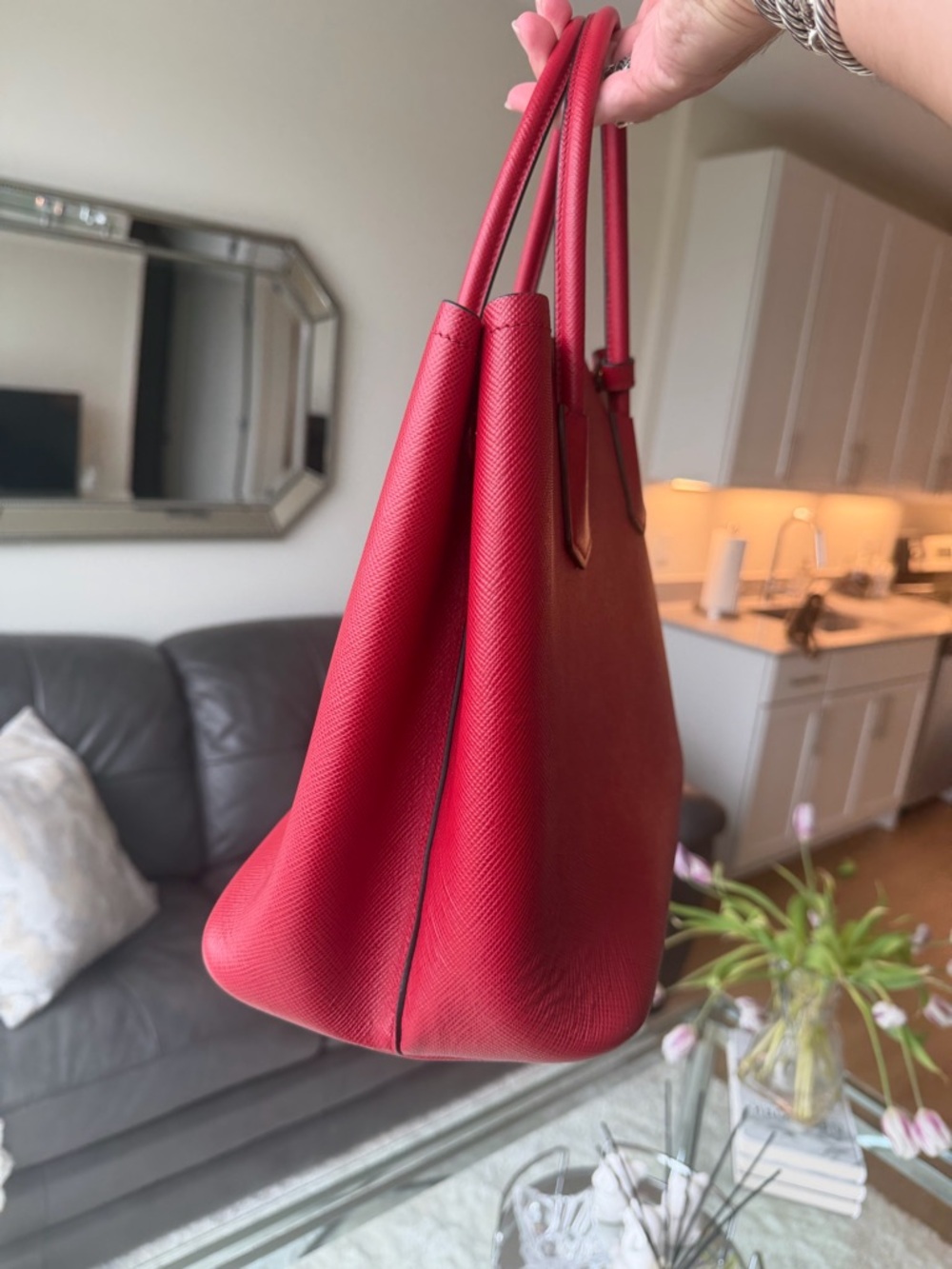 Prada Red Saffiano Double Tote Large - Picture 4 of 13